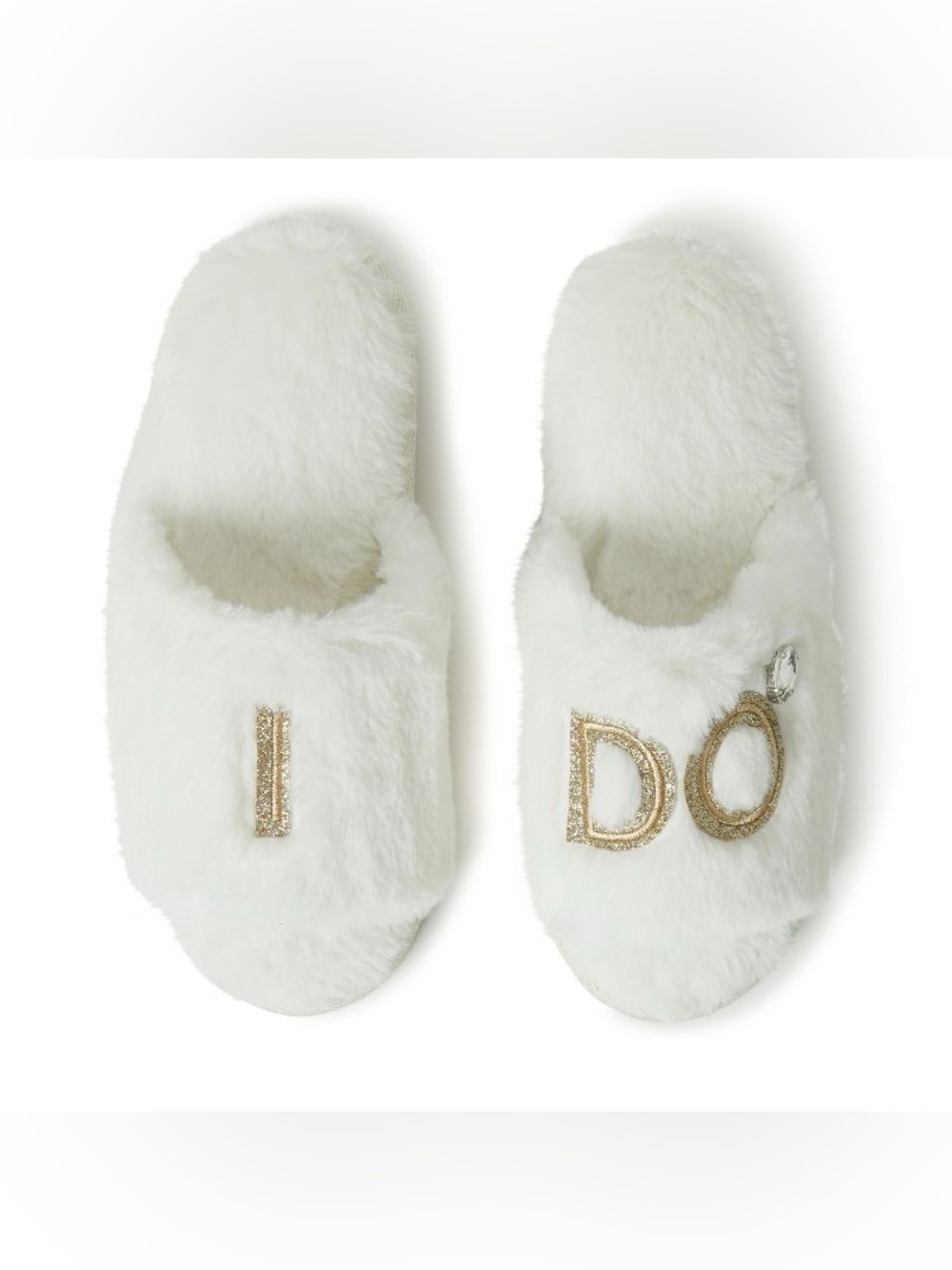 Dearfoams Lane Bridal I Do Fuzzy Slide Slipper Alabaster White size Small (5/6)